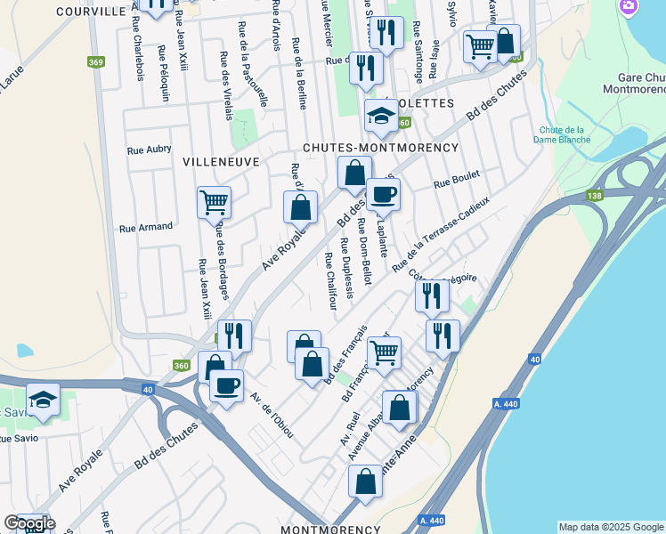 map of restaurants, bars, coffee shops, grocery stores, and more near 37 Rue Chalifour in Ville de Québec