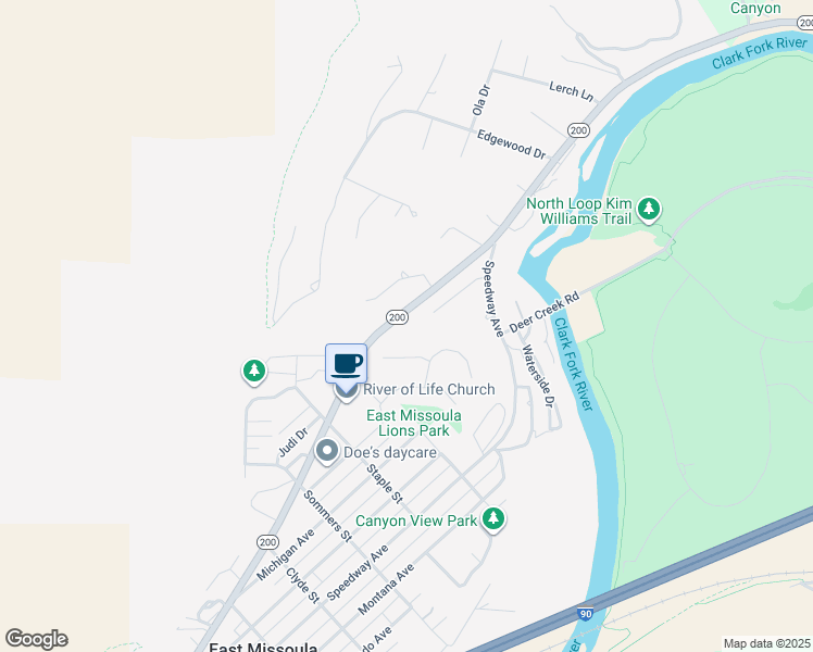 map of restaurants, bars, coffee shops, grocery stores, and more near 4355 Buttercup Lane in Missoula