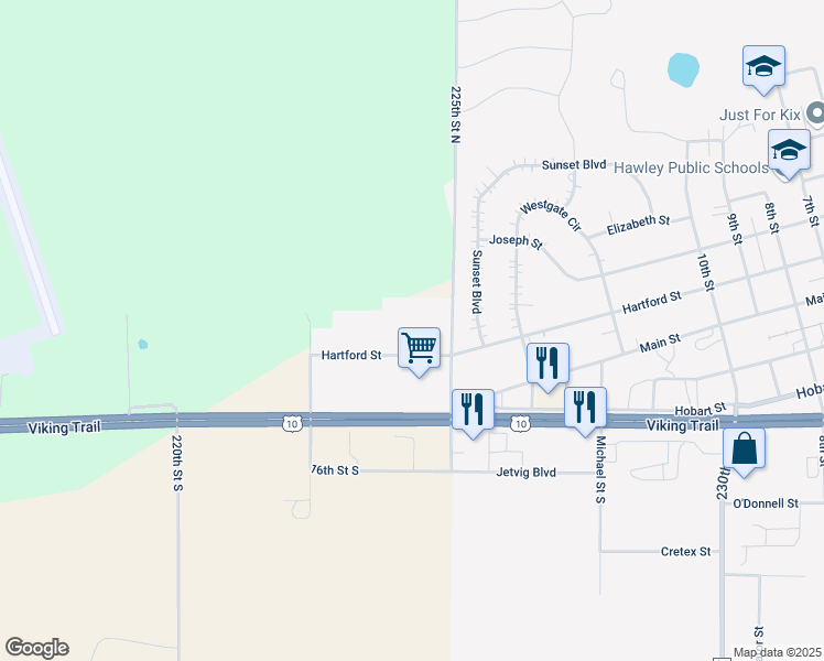 map of restaurants, bars, coffee shops, grocery stores, and more near 1520 Hartford Street in Hawley
