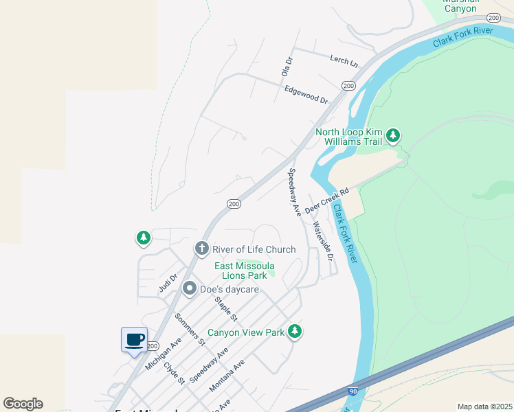 map of restaurants, bars, coffee shops, grocery stores, and more near 4355 Buttercup Lane in Missoula