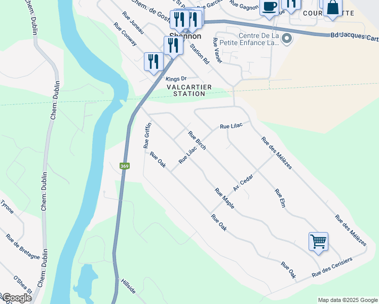 map of restaurants, bars, coffee shops, grocery stores, and more near 23 Avenue Maple in Shannon