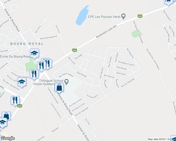 map of restaurants, bars, coffee shops, grocery stores, and more near 650 Rue Astrid in Québec