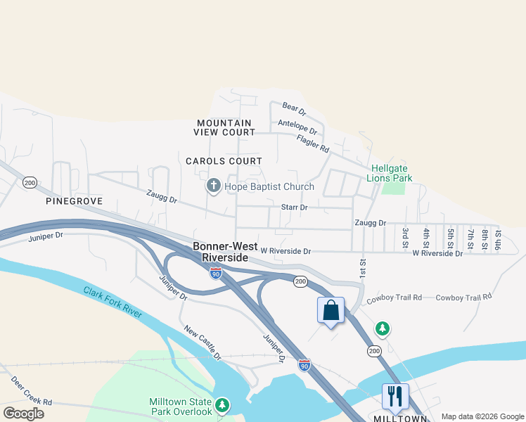 map of restaurants, bars, coffee shops, grocery stores, and more near 7759 Starr Dr in Missoula