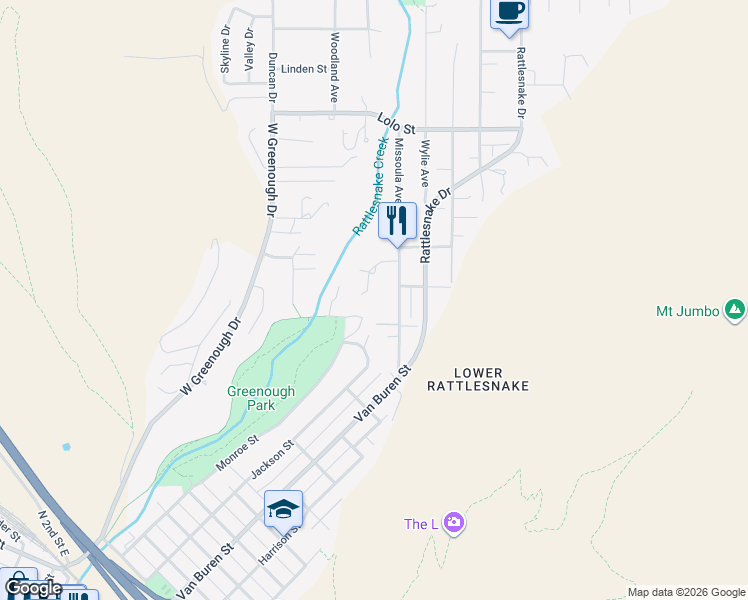 map of restaurants, bars, coffee shops, grocery stores, and more near 1811 Missoula Avenue in Missoula