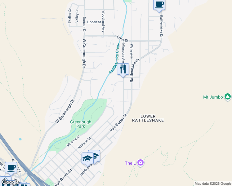 map of restaurants, bars, coffee shops, grocery stores, and more near 1811 Missoula Avenue in Missoula
