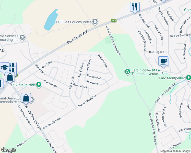 map of restaurants, bars, coffee shops, grocery stores, and more near 498 Rue Rachel in Québec