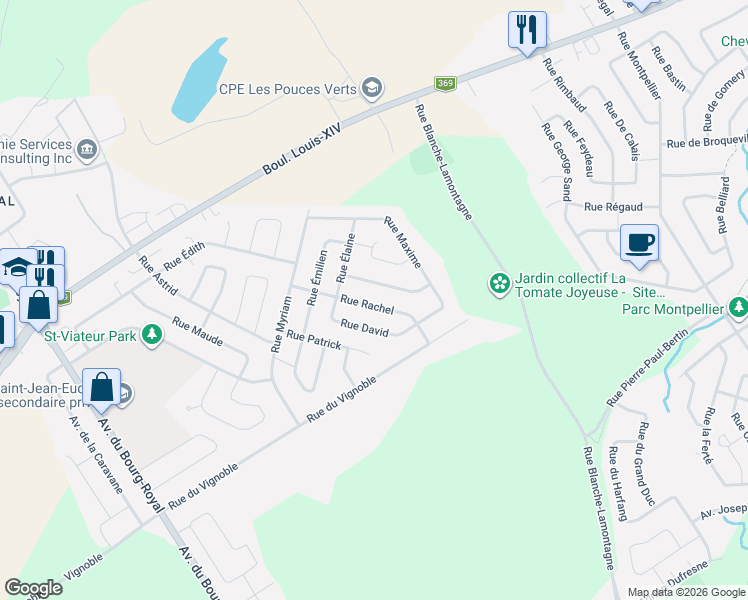 map of restaurants, bars, coffee shops, grocery stores, and more near 498 Rue Rachel in Québec