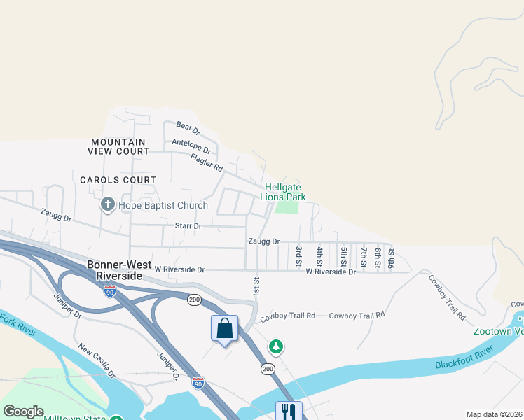 map of restaurants, bars, coffee shops, grocery stores, and more near 1151-1199 Haaglund Dr in Missoula