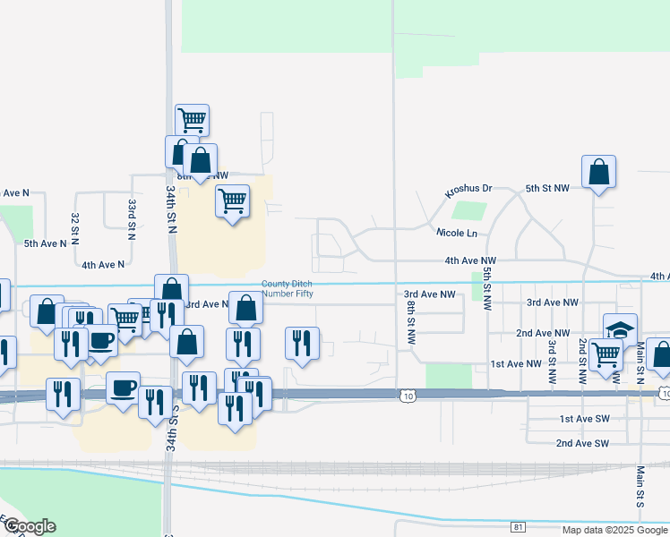 map of restaurants, bars, coffee shops, grocery stores, and more near 1125 Oakview Drive in Dilworth