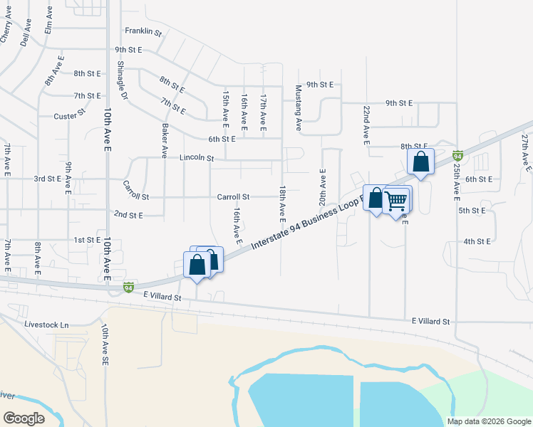 map of restaurants, bars, coffee shops, grocery stores, and more near 1765 Interstate 94 Business Loop in Dickinson