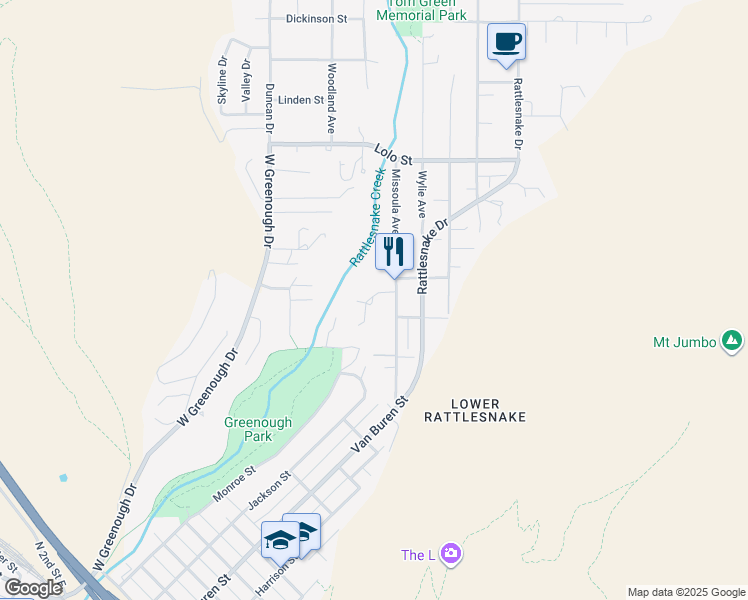 map of restaurants, bars, coffee shops, grocery stores, and more near 1 Charis Lane in Missoula