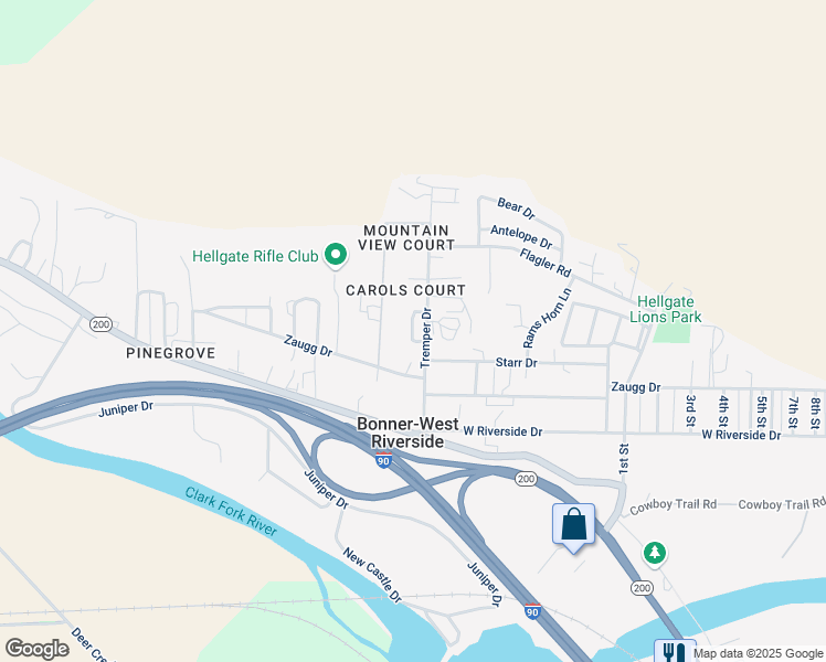 map of restaurants, bars, coffee shops, grocery stores, and more near in Bonner-West Riverside