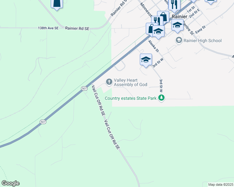 map of restaurants, bars, coffee shops, grocery stores, and more near 224 Country Estates Dr W in Rainier