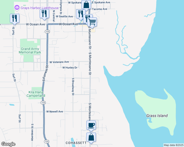 map of restaurants, bars, coffee shops, grocery stores, and more near 712 South Montesano Street in Westport