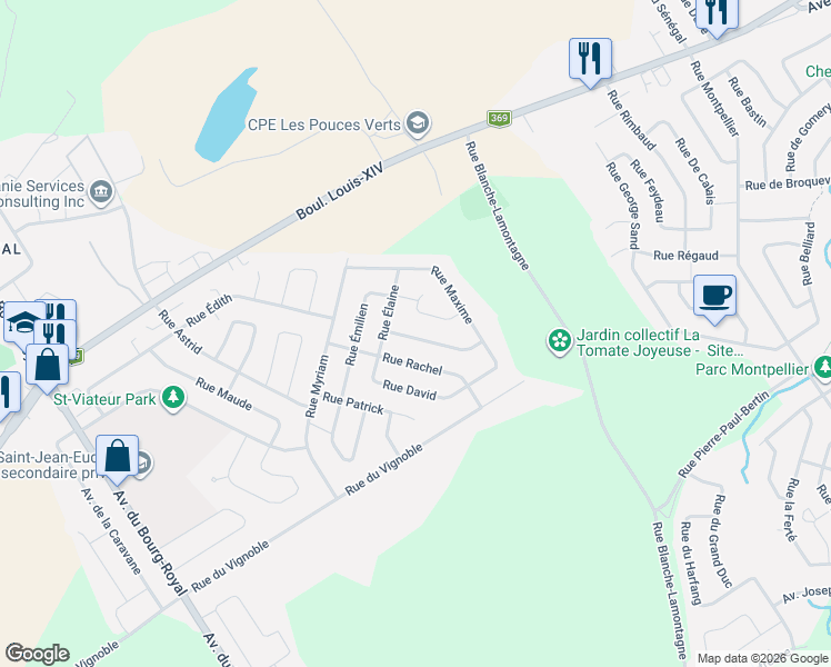 map of restaurants, bars, coffee shops, grocery stores, and more near 552 Rue Marie-France in Québec