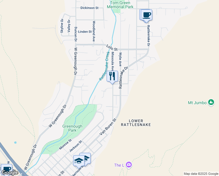 map of restaurants, bars, coffee shops, grocery stores, and more near 8 Charis Lane in Missoula