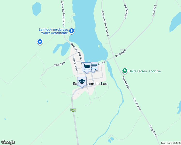 map of restaurants, bars, coffee shops, grocery stores, and more near 21 Rue de l'Église in Sainte-Anne-du-Lac
