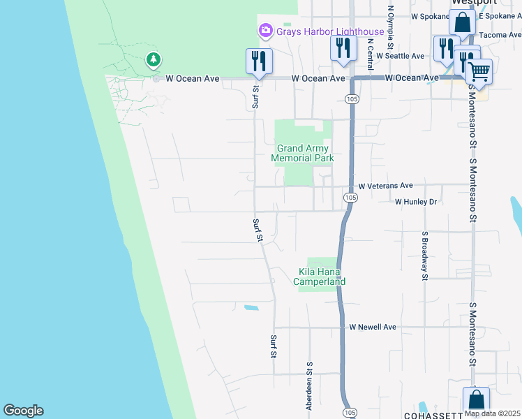 map of restaurants, bars, coffee shops, grocery stores, and more near 623 Surf Street in Westport