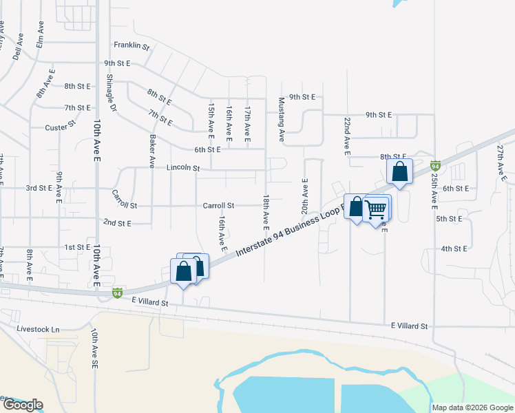 map of restaurants, bars, coffee shops, grocery stores, and more near 1765 Interstate 94 Business Loop in Dickinson