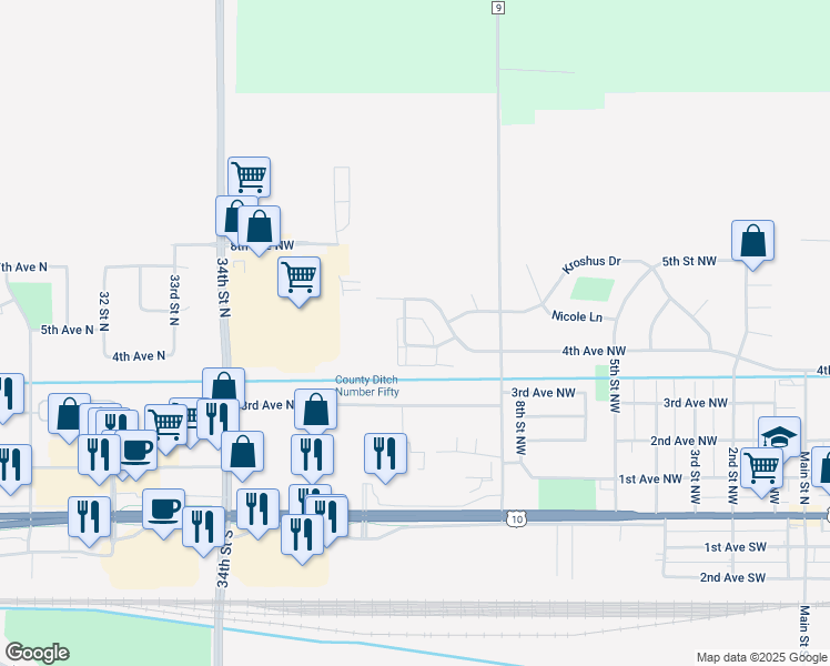 map of restaurants, bars, coffee shops, grocery stores, and more near 1125 Oakview Drive in Dilworth