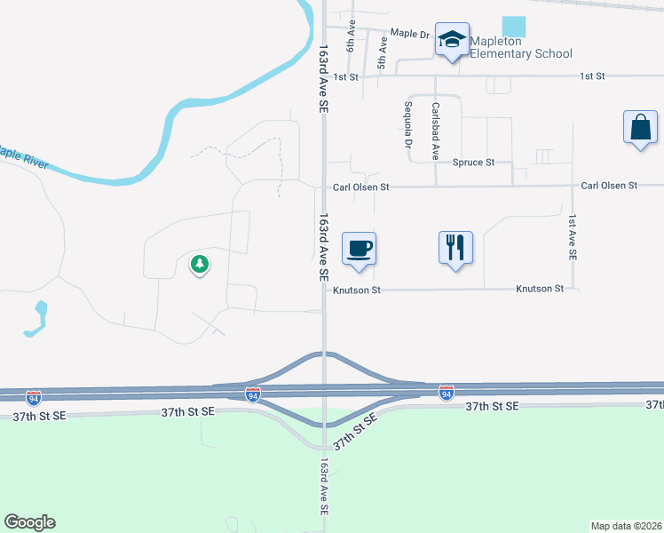 map of restaurants, bars, coffee shops, grocery stores, and more near 3618-3654 163rd Avenue Southeast in Mapleton
