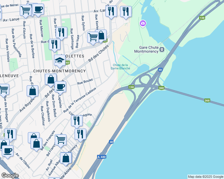 map of restaurants, bars, coffee shops, grocery stores, and more near 11 Avenue Saint Grégoire in Ville de Québec