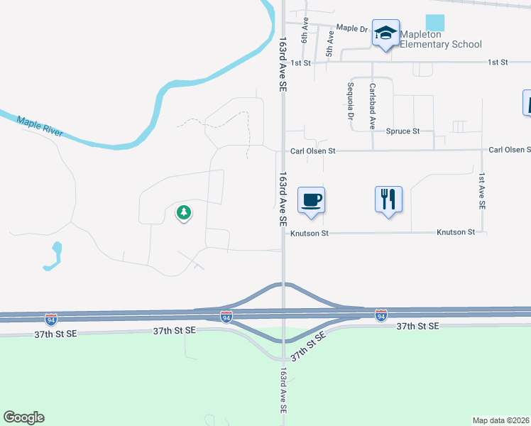 map of restaurants, bars, coffee shops, grocery stores, and more near 100 Lindsey Court in Mapleton