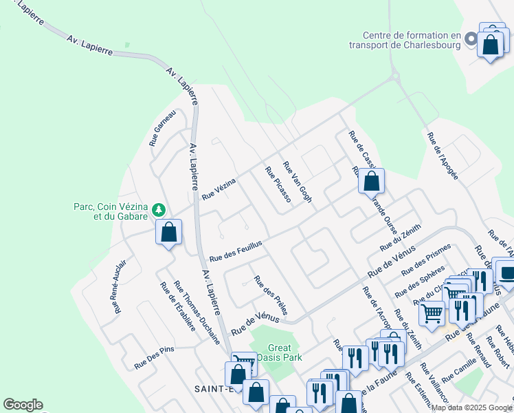 map of restaurants, bars, coffee shops, grocery stores, and more near 2331 Rue des Quenouilles in Ville de Québec
