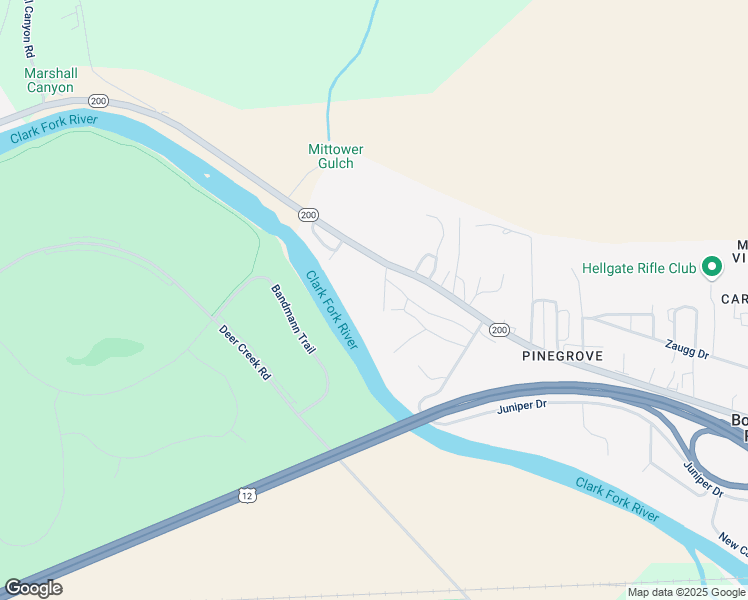 map of restaurants, bars, coffee shops, grocery stores, and more near 6205 Pine Grove Lane in Missoula