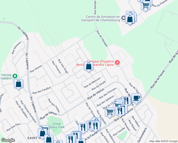 map of restaurants, bars, coffee shops, grocery stores, and more near 2212 Rue de la Grande Ourse in Quebec