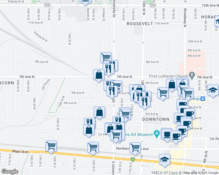 map of restaurants, bars, coffee shops, grocery stores, and more near in 