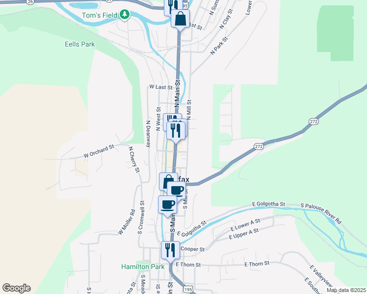 map of restaurants, bars, coffee shops, grocery stores, and more near 212 N Main St in Colfax