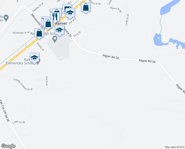 map of restaurants, bars, coffee shops, grocery stores, and more near 409 Centre Street in Rainier