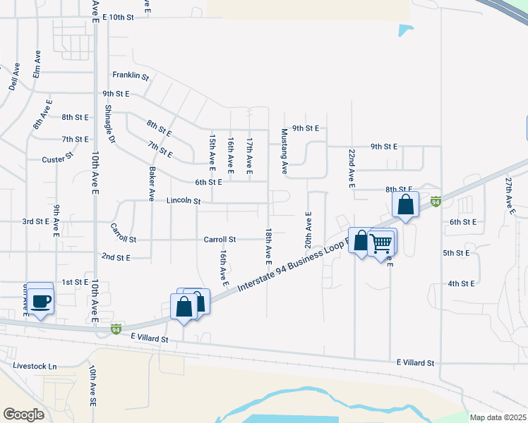 map of restaurants, bars, coffee shops, grocery stores, and more near 431 18th Avenue East in Dickinson