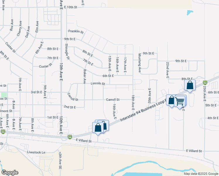 map of restaurants, bars, coffee shops, grocery stores, and more near 1391 Lincoln Street in Dickinson