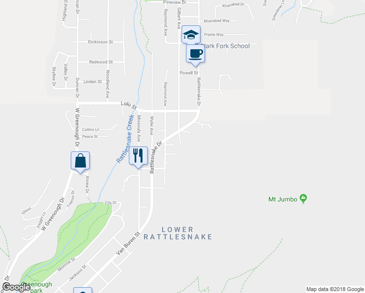 map of restaurants, bars, coffee shops, grocery stores, and more near 2110 Gilbert Avenue in Missoula