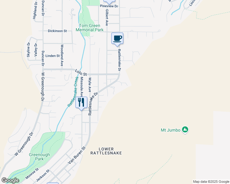 map of restaurants, bars, coffee shops, grocery stores, and more near 2110 Gilbert Avenue in Missoula