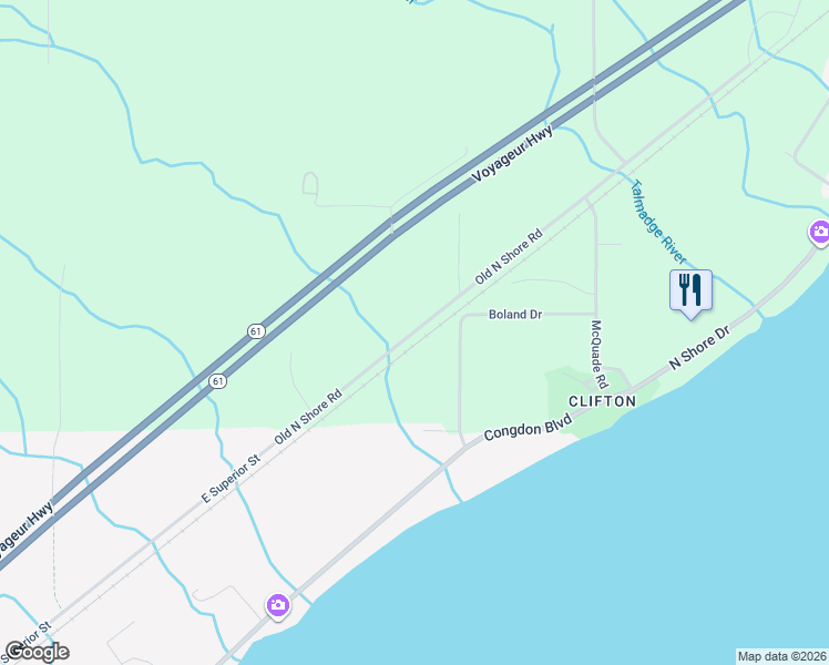 map of restaurants, bars, coffee shops, grocery stores, and more near 2365 Old North Shore Road in Duluth