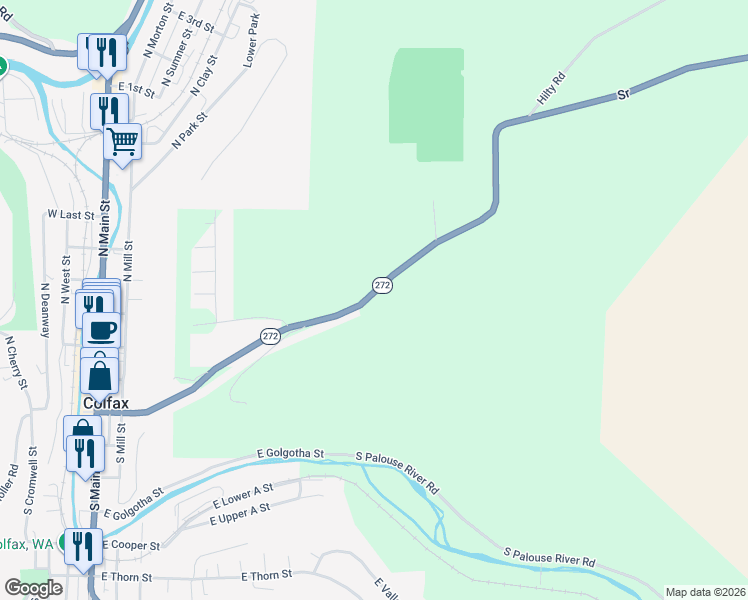 map of restaurants, bars, coffee shops, grocery stores, and more near 601 Washington 272 in Colfax
