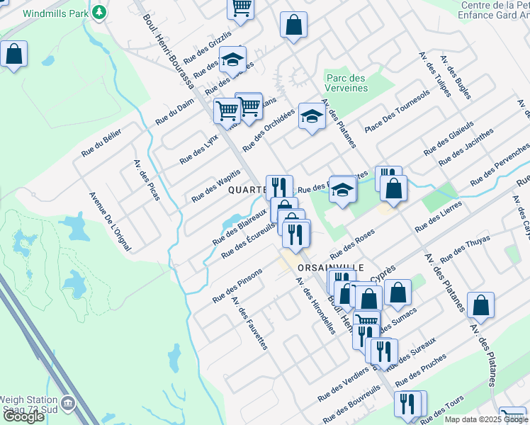 map of restaurants, bars, coffee shops, grocery stores, and more near 5104 Rue des Blaireaux in Ville de Québec