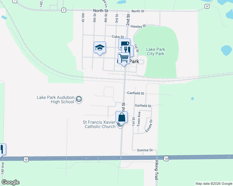 map of restaurants, bars, coffee shops, grocery stores, and more near 301 Lakeview Drive in Lake Park