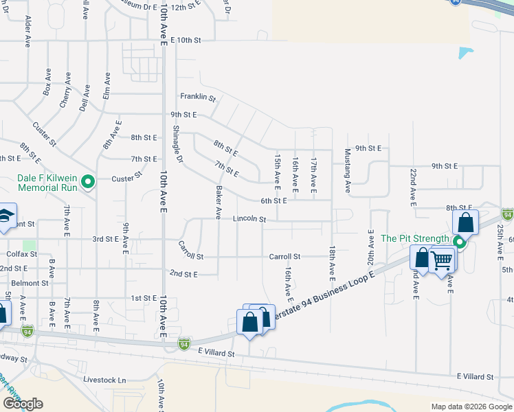 map of restaurants, bars, coffee shops, grocery stores, and more near 1235 East 6th Street in Dickinson