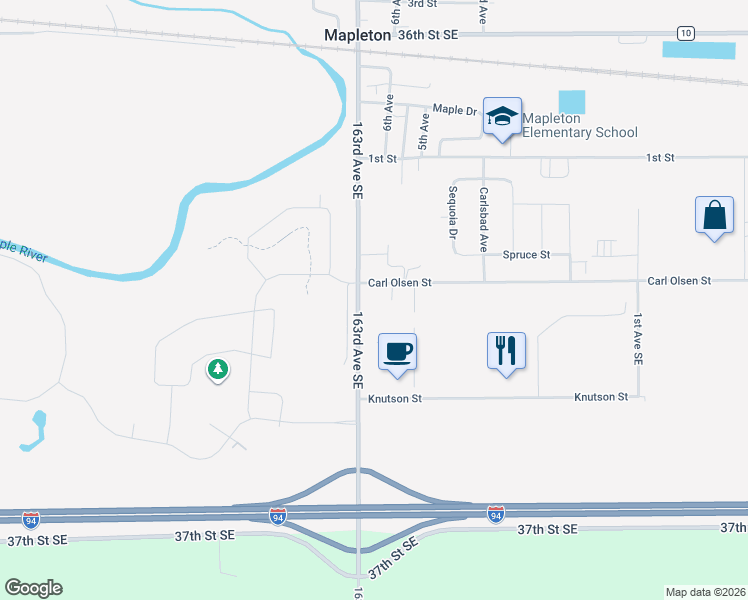 map of restaurants, bars, coffee shops, grocery stores, and more near 650 Carl Olsen Street in Mapleton
