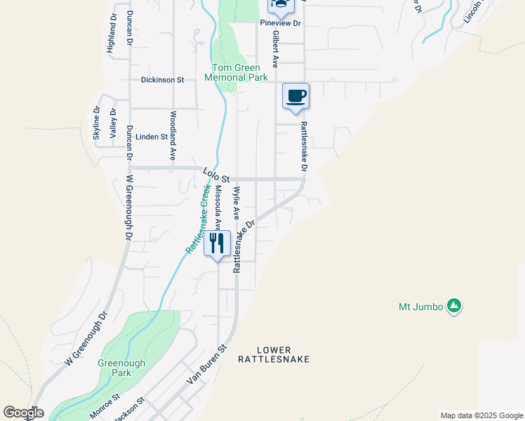 map of restaurants, bars, coffee shops, grocery stores, and more near 2210 Raymond Avenue in Missoula