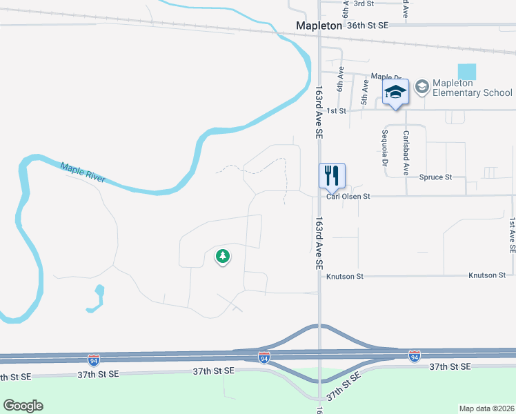 map of restaurants, bars, coffee shops, grocery stores, and more near 650 Carl Olsen Street in Mapleton