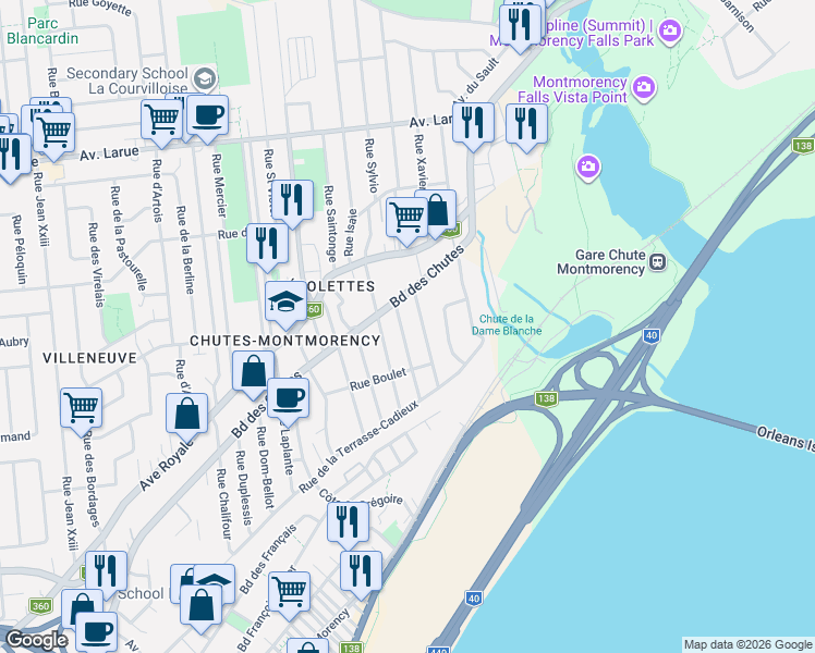 map of restaurants, bars, coffee shops, grocery stores, and more near 37 Rue Maurice Champagne in Québec