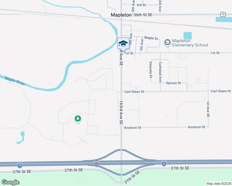 map of restaurants, bars, coffee shops, grocery stores, and more near 163rd Ave SE in Mapleton