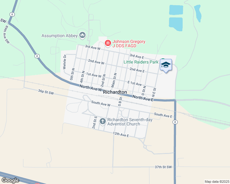 map of restaurants, bars, coffee shops, grocery stores, and more near in Richardton