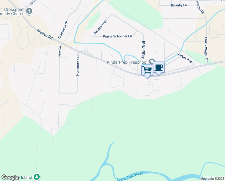 map of restaurants, bars, coffee shops, grocery stores, and more near 1537-6599 Angelina Way in Missoula