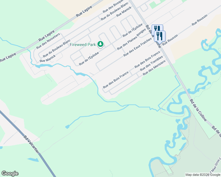map of restaurants, bars, coffee shops, grocery stores, and more near 615 Rue des Trembles in Québec